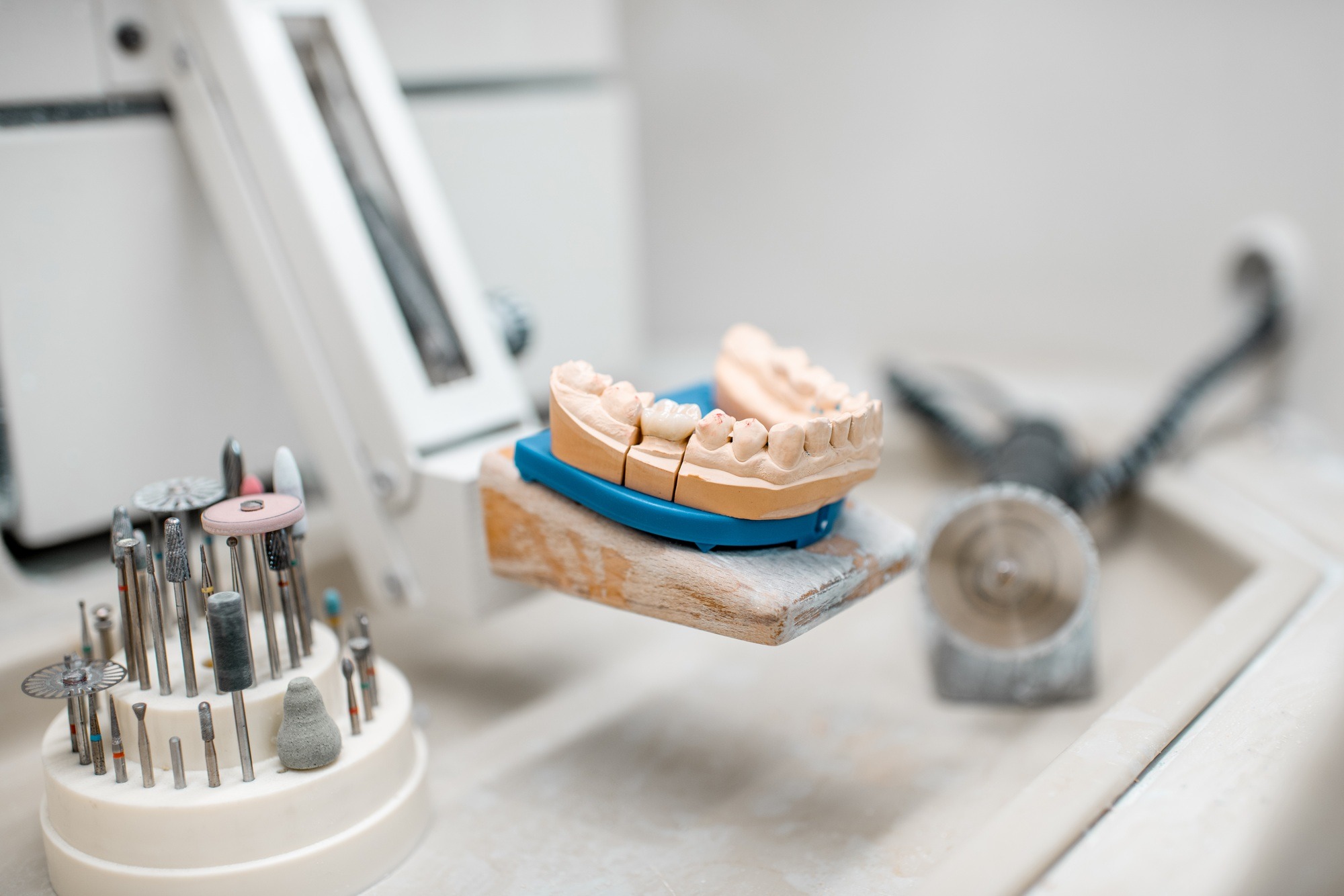 Dental technician working place at the laboratory
